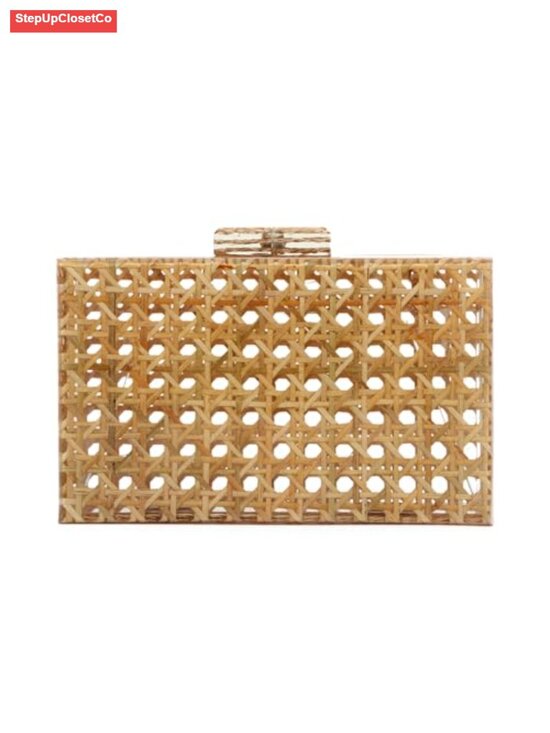 Handbags - Woven Rattan Acrylic Clutch Purse Womens Evening Bag Party Wedding